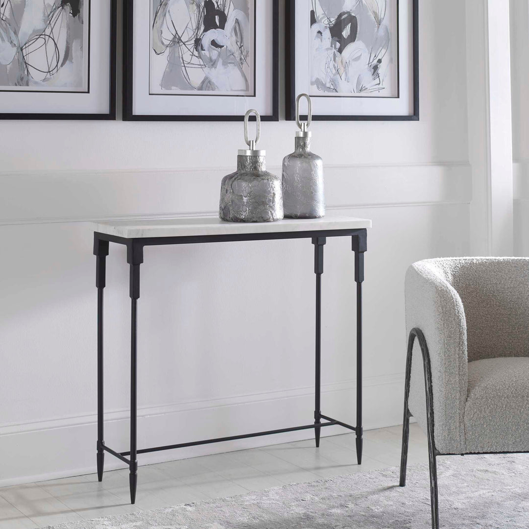American Home Furniture Uttermost Bourges White Marble Console Table