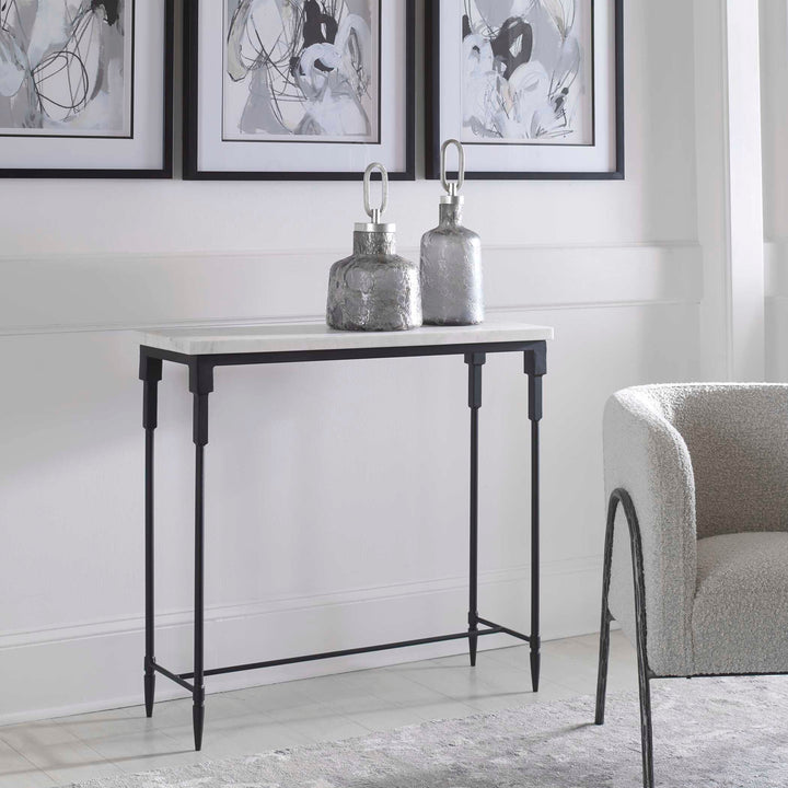 American Home Furniture Uttermost Bourges White Marble Console Table