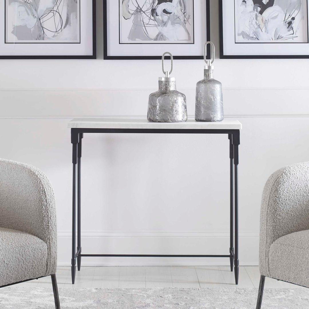 American Home Furniture Uttermost Bourges White Marble Console Table