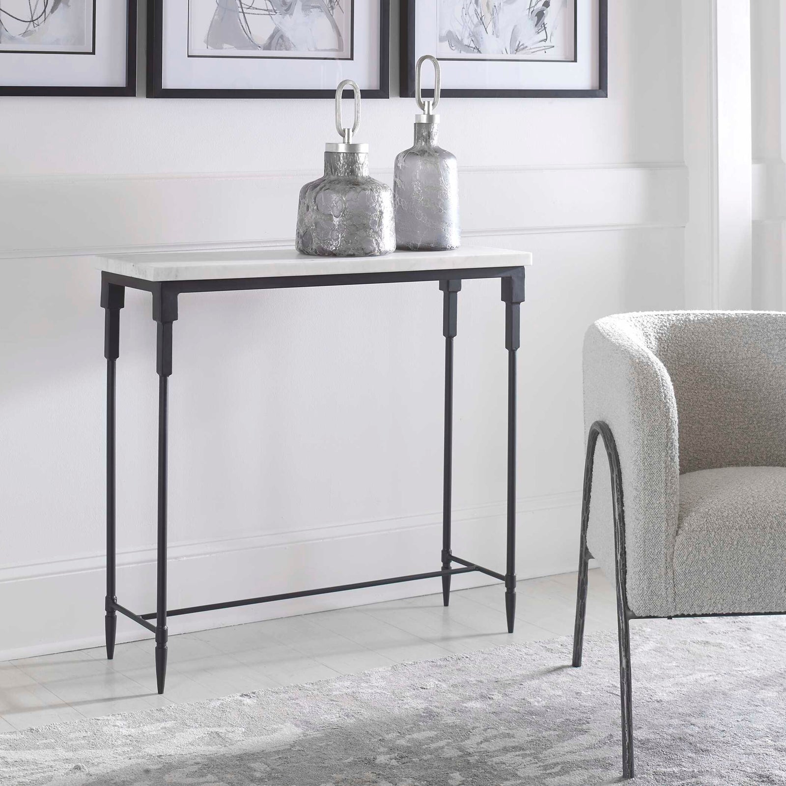 American Home Furniture Uttermost Bourges White Marble Console Table