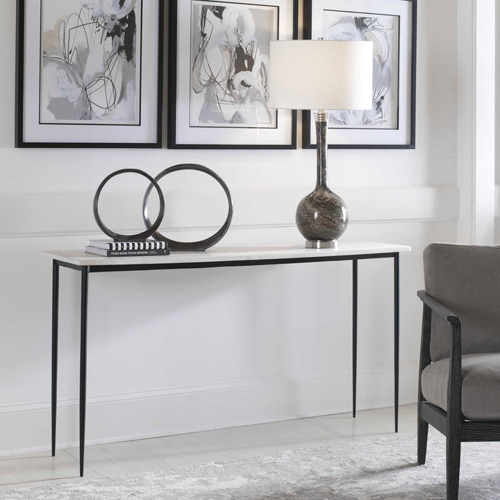 American Home Furniture Uttermost Nightfall White Marble Console Table