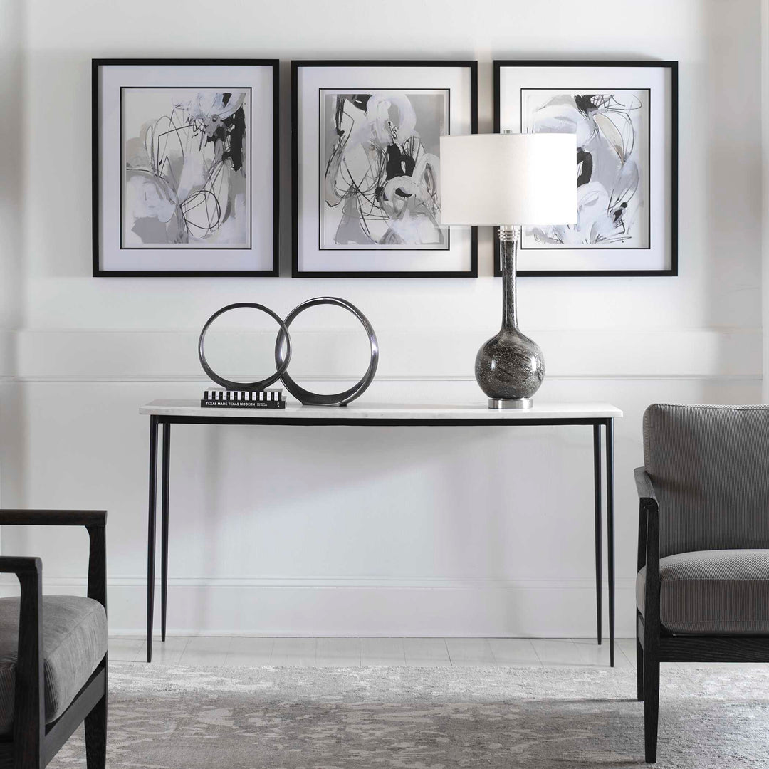 American Home Furniture Uttermost Nightfall White Marble Console Table