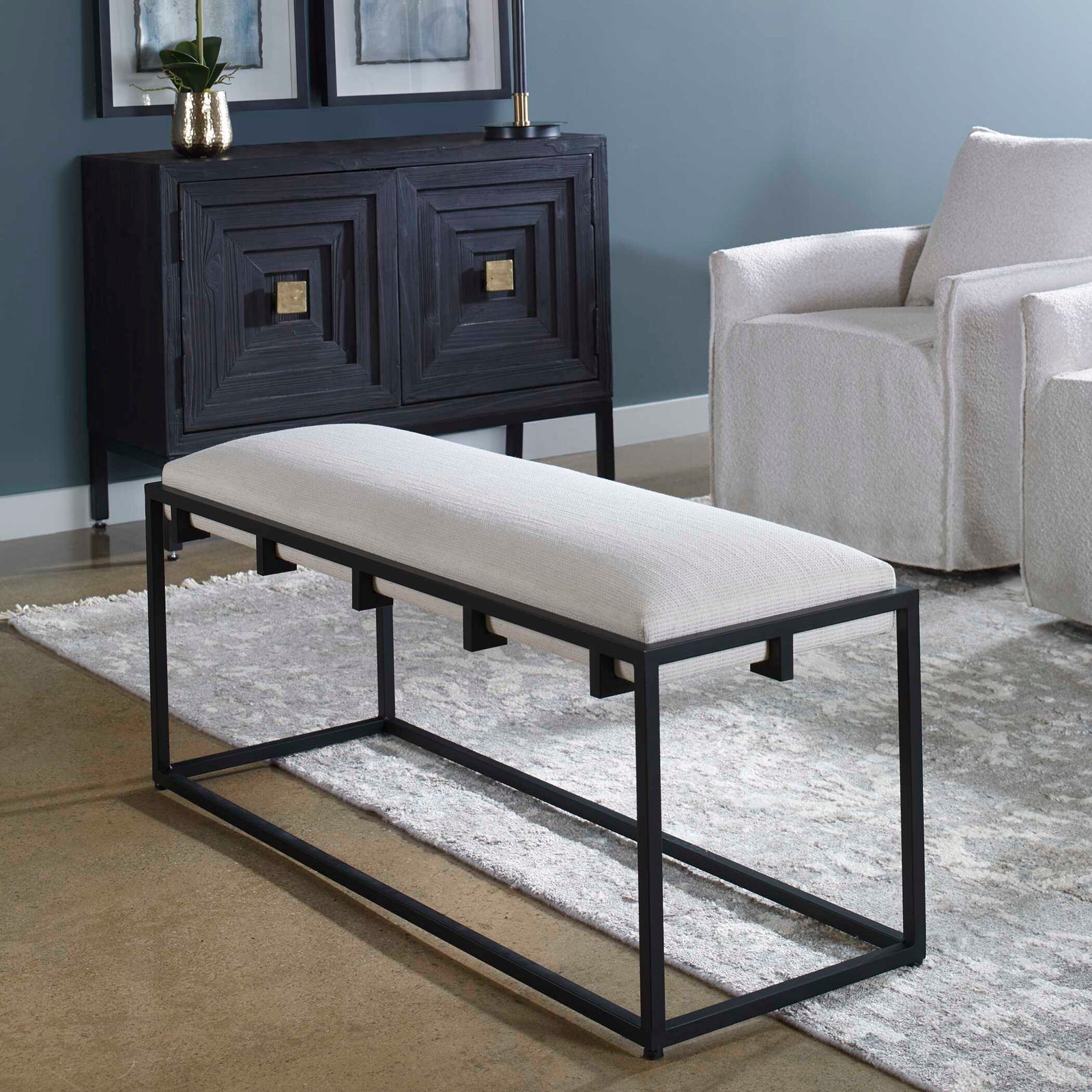American Home Furniture Uttermost Paradox Iron & Fabric Bench