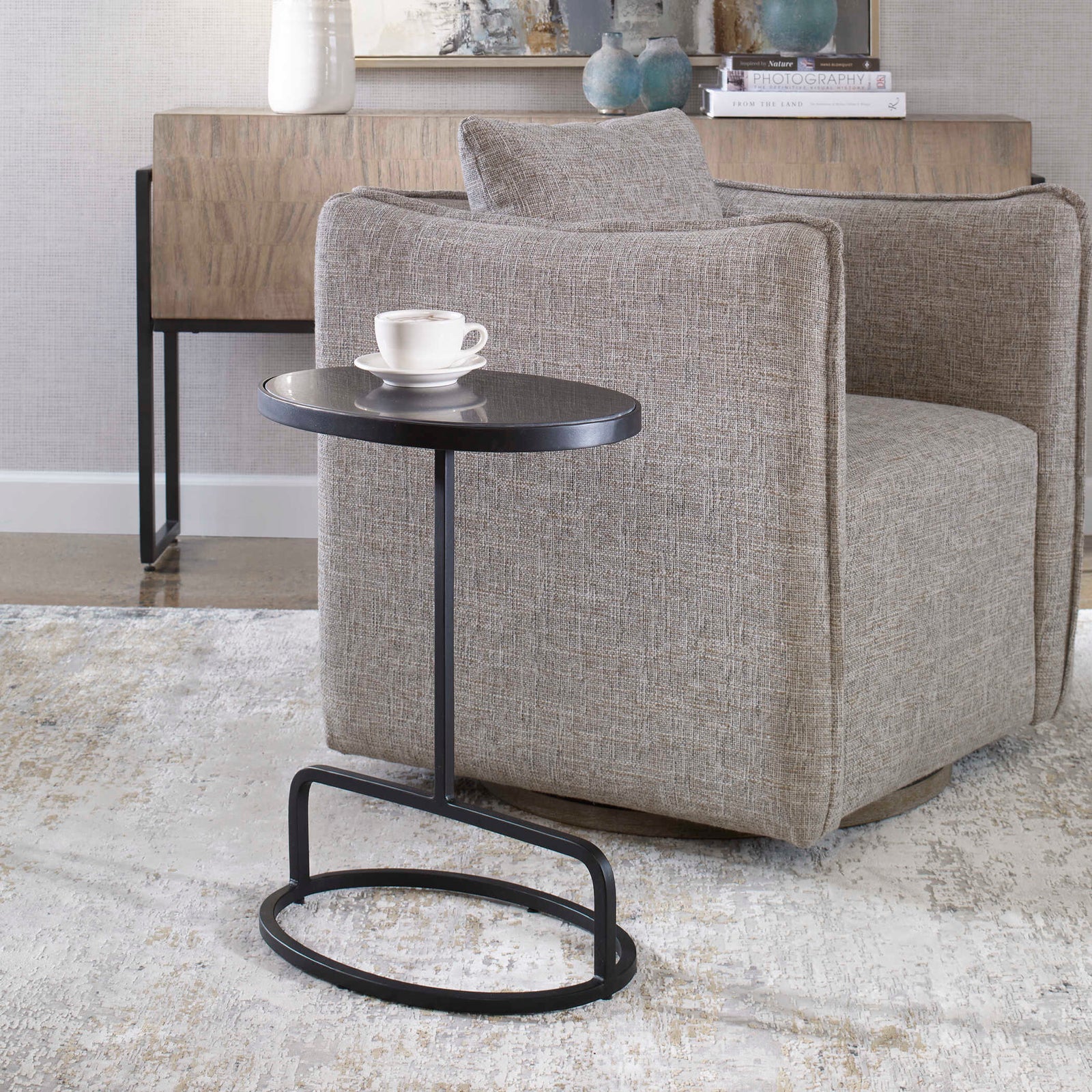 American Home Furniture Uttermost Jessenia Black Marble Accent Table