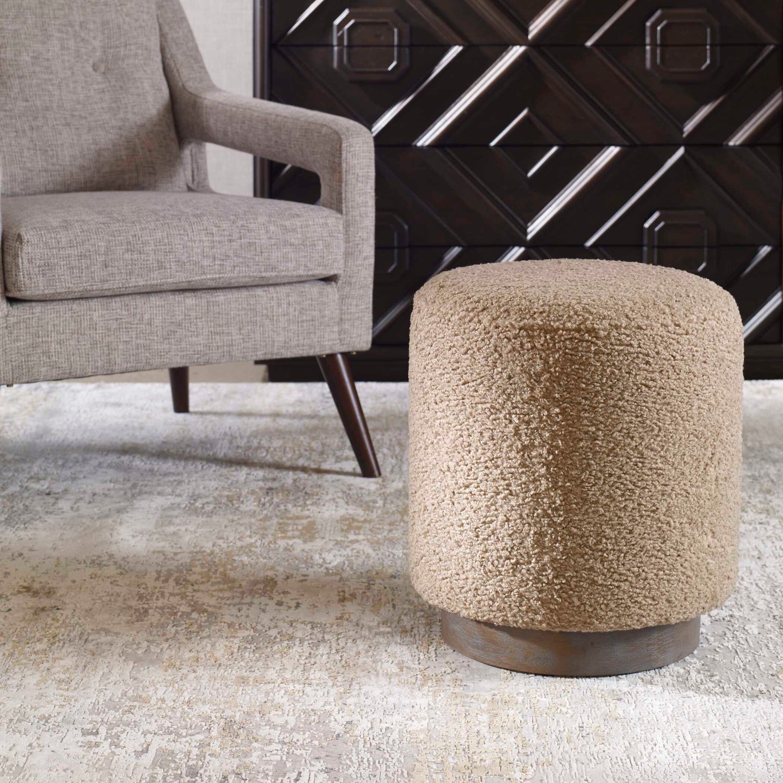 American Home Furniture Uttermost Avila Latte Round Ottoman