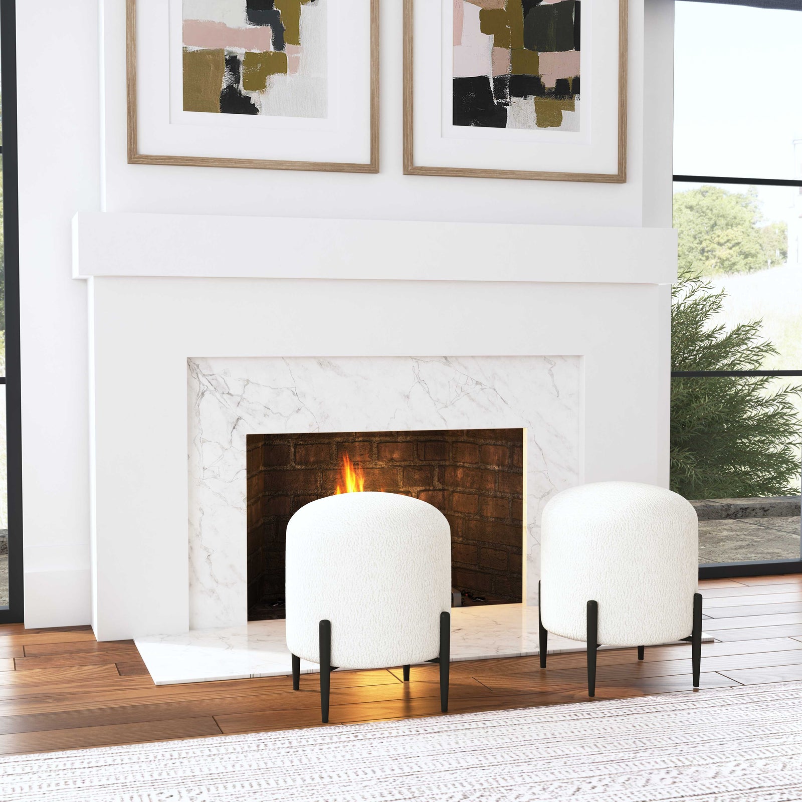 American Home Furniture Uttermost Arles White Shearling Ottoman