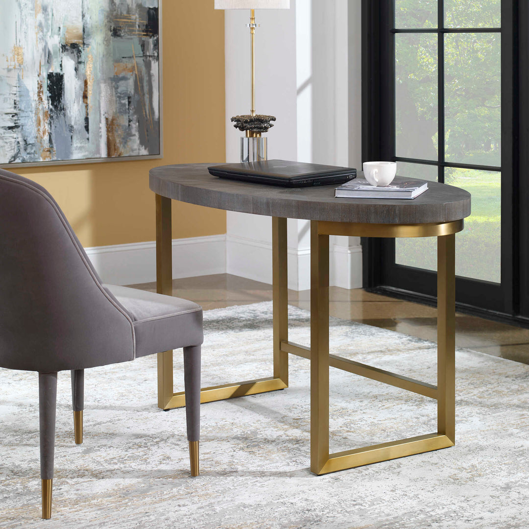 American Home Furniture Uttermost Taja Walnut Oval Desk
