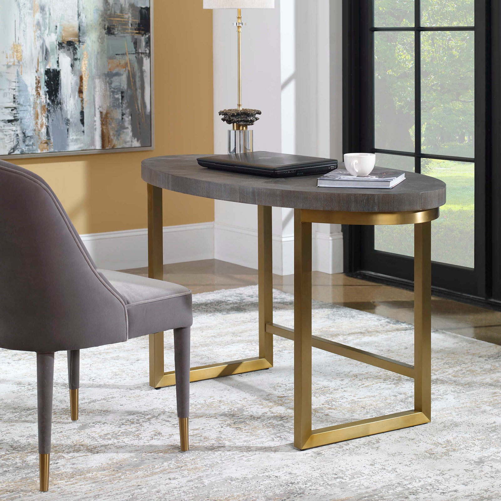 American Home Furniture Uttermost Taja Walnut Oval Desk