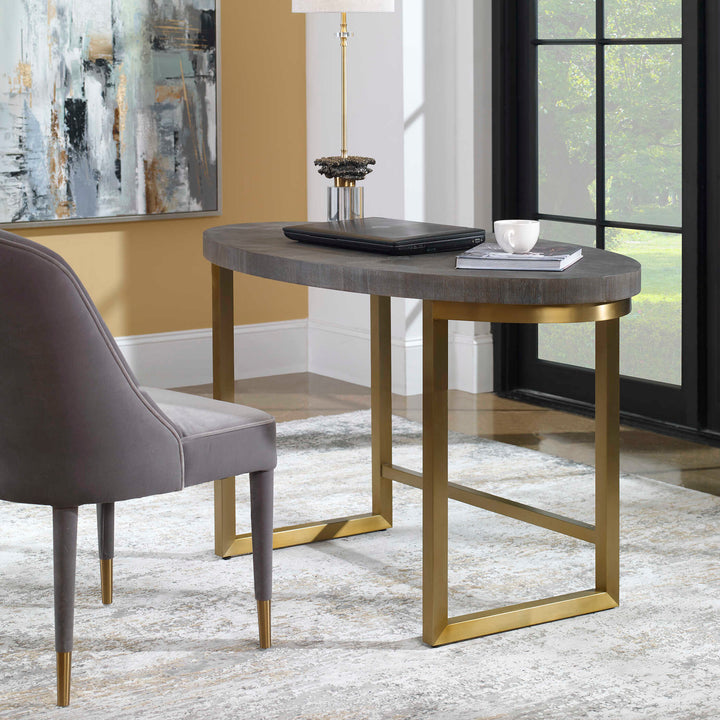 American Home Furniture Uttermost Taja Walnut Oval Desk