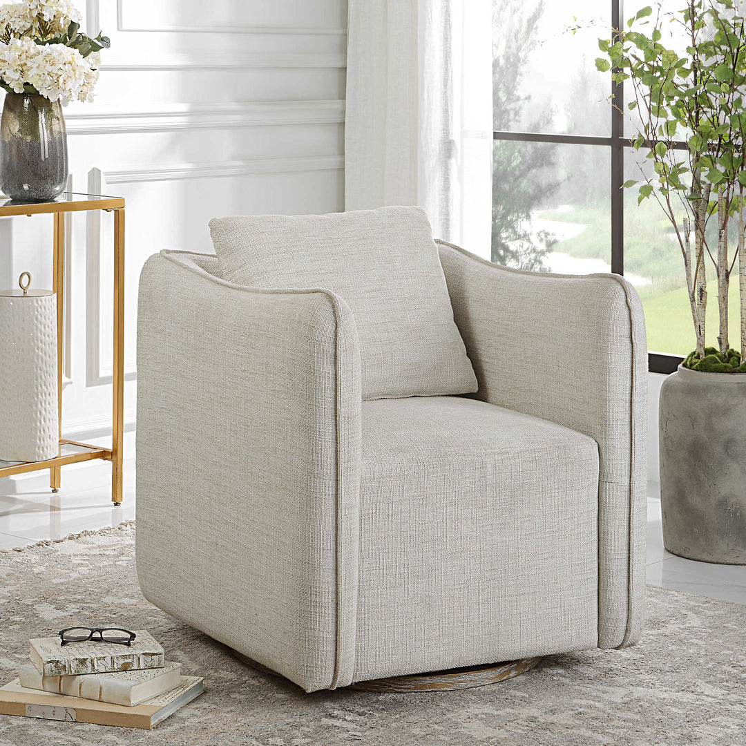 American Home Furniture Uttermost Corben White Swivel Armchair