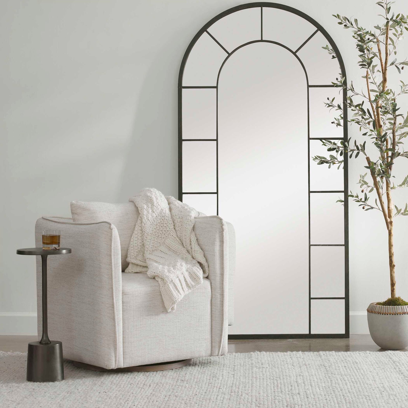 American Home Furniture Uttermost Corben White Swivel Armchair
