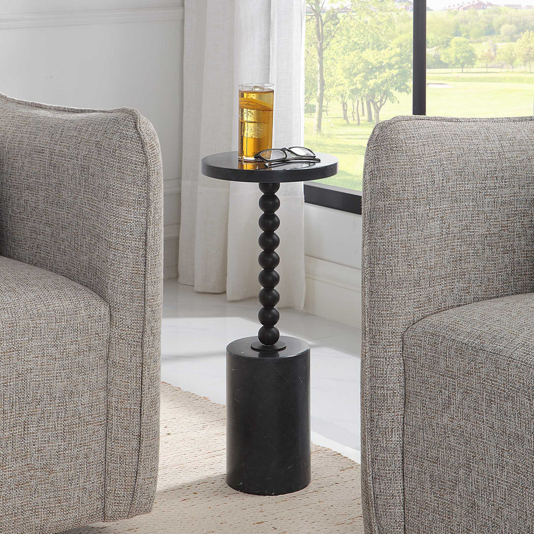 American Home Furniture Uttermost Bead Black Marble Drink Table