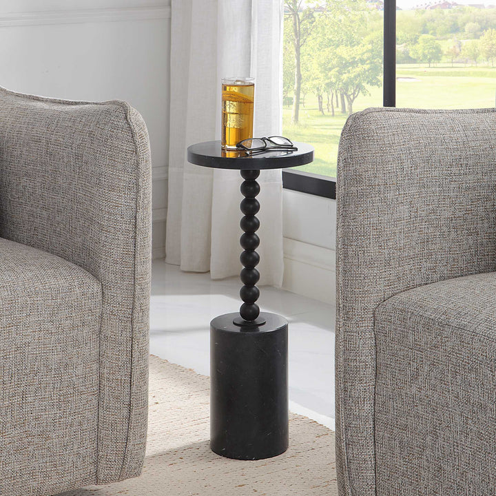 American Home Furniture Uttermost Bead Black Marble Drink Table