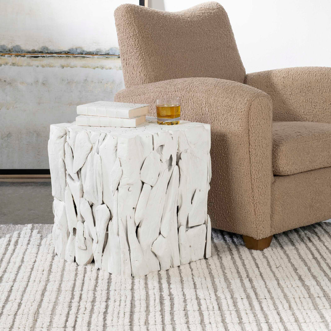 American Home Furniture Uttermost Teak Root White Bunching Cube