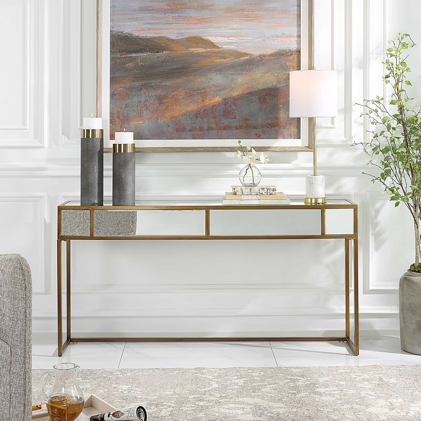 American Home Furniture Uttermost Reflect Mirrored Console Table