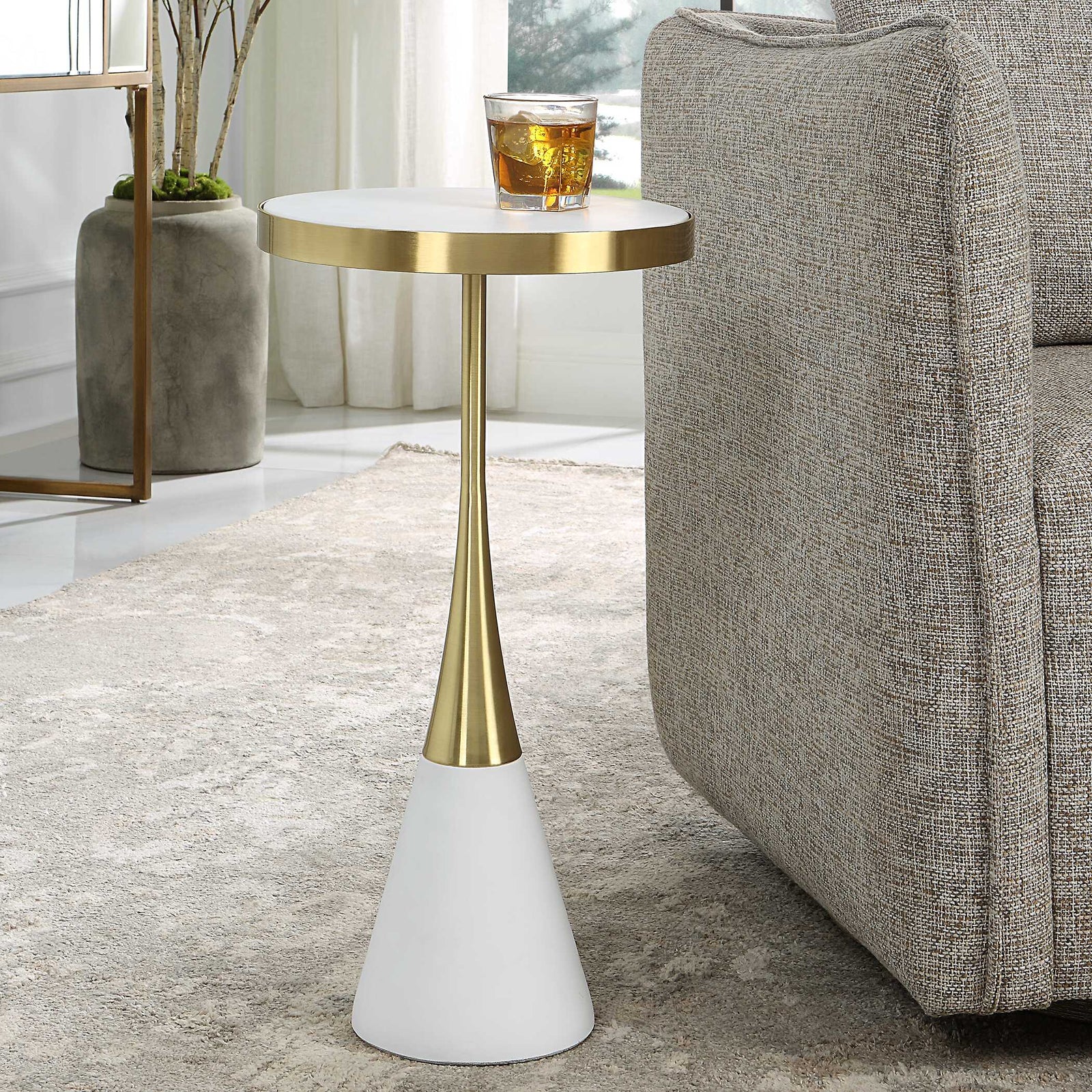 American Home Furniture Uttermost Apex White Concrete Accent Table