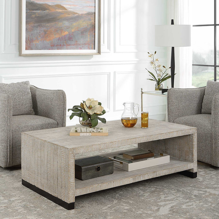 American Home Furniture Uttermost Bosk White Washed Coffee Table