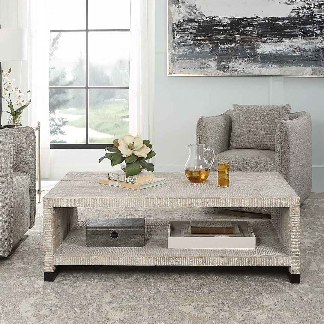 American Home Furniture Uttermost Bosk White Washed Coffee Table
