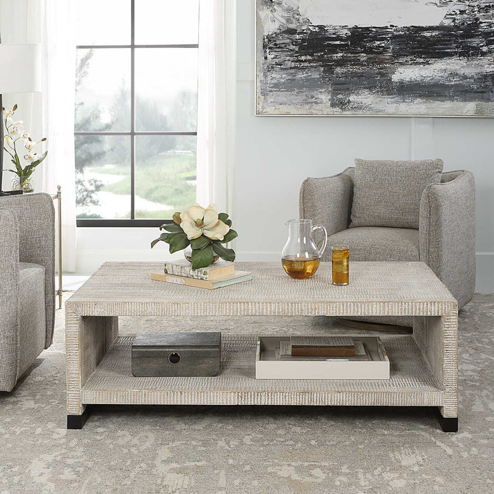 American Home Furniture Uttermost Bosk White Washed Coffee Table