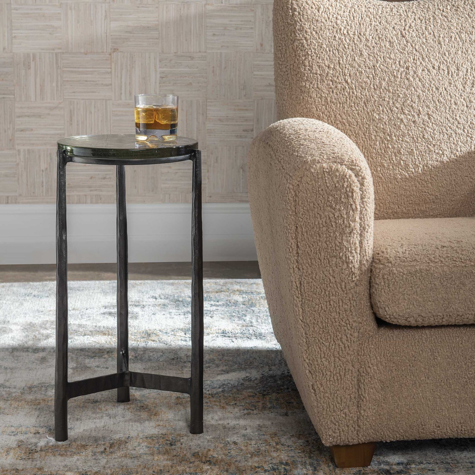American Home Furniture Uttermost Eternity Iron & Glass Accent Table
