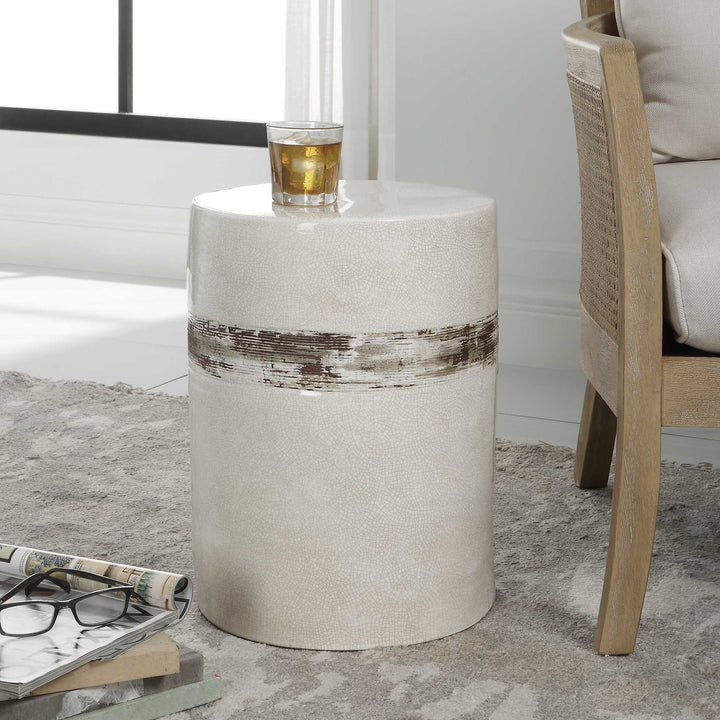 American Home Furniture Uttermost Comanche White Ceramic Garden Stool