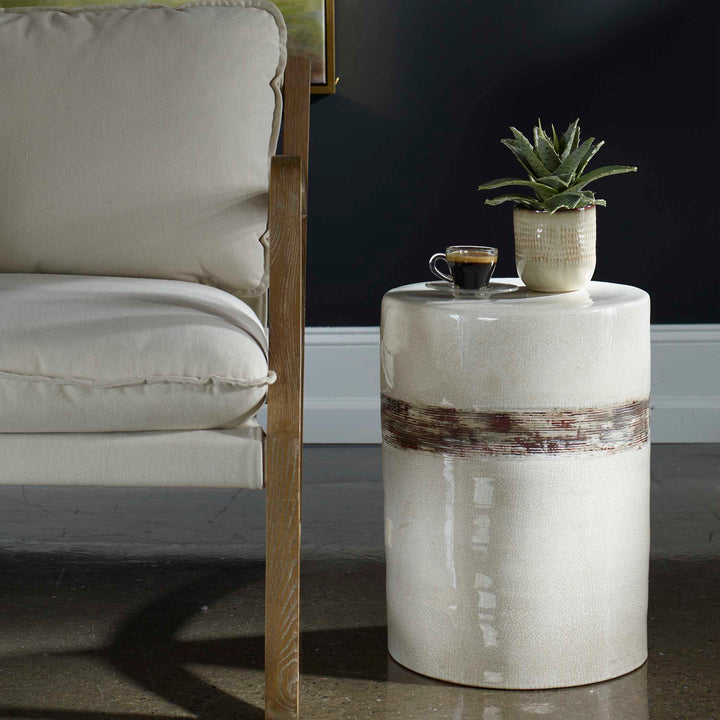 American Home Furniture Uttermost Comanche White Ceramic Garden Stool