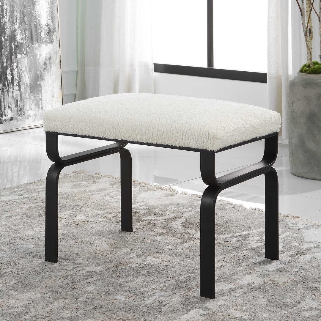 American Home Furniture Uttermost Diverge White Shearling Small Bench
