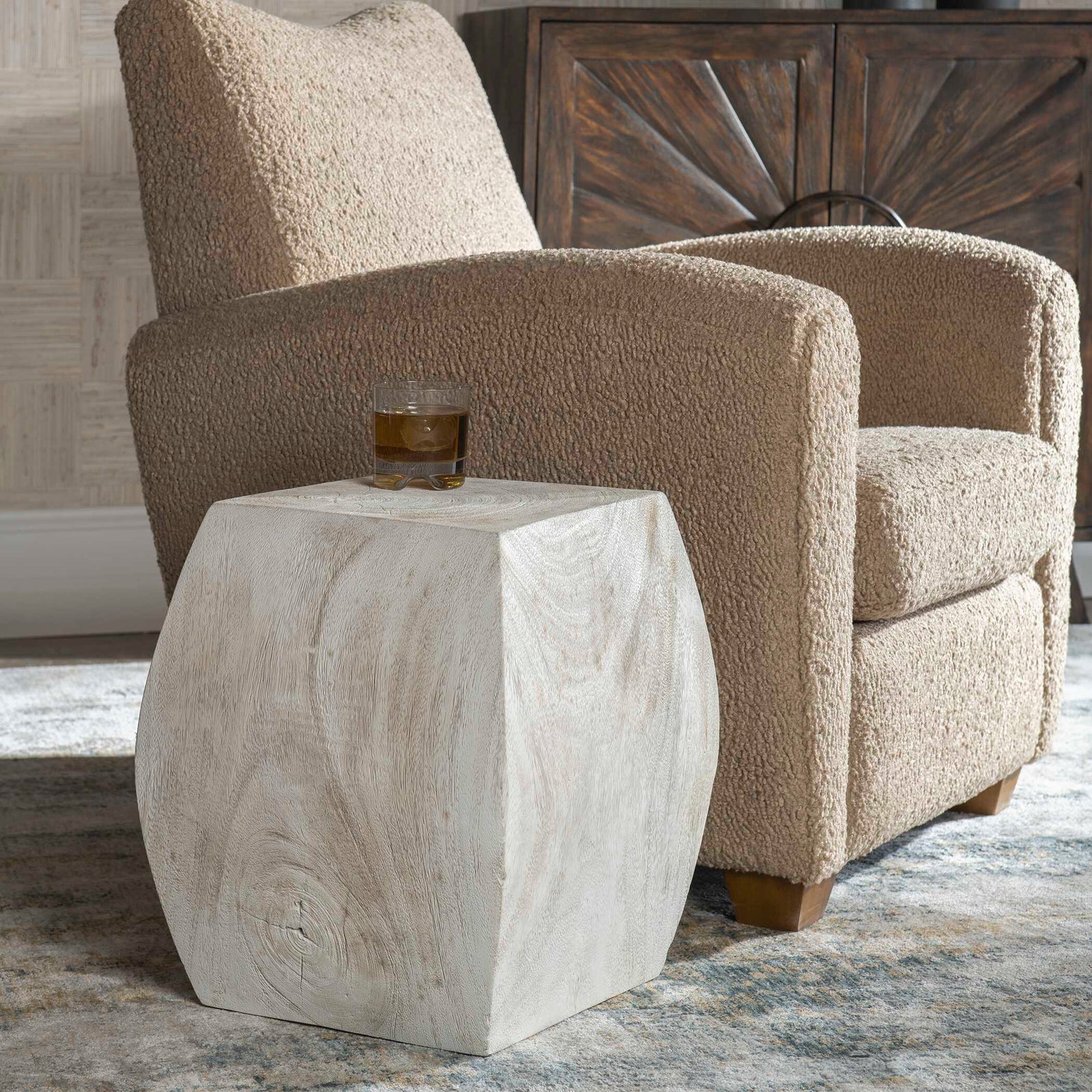 American Home Furniture Uttermost Grove Ivory Wooden Accent Stool