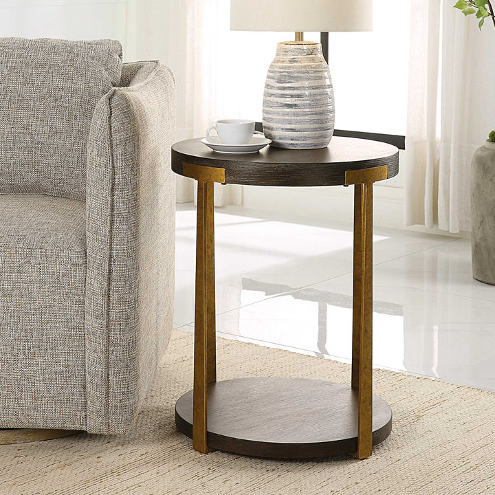 American Home Furniture Uttermost Palisade Round Wood Side Table