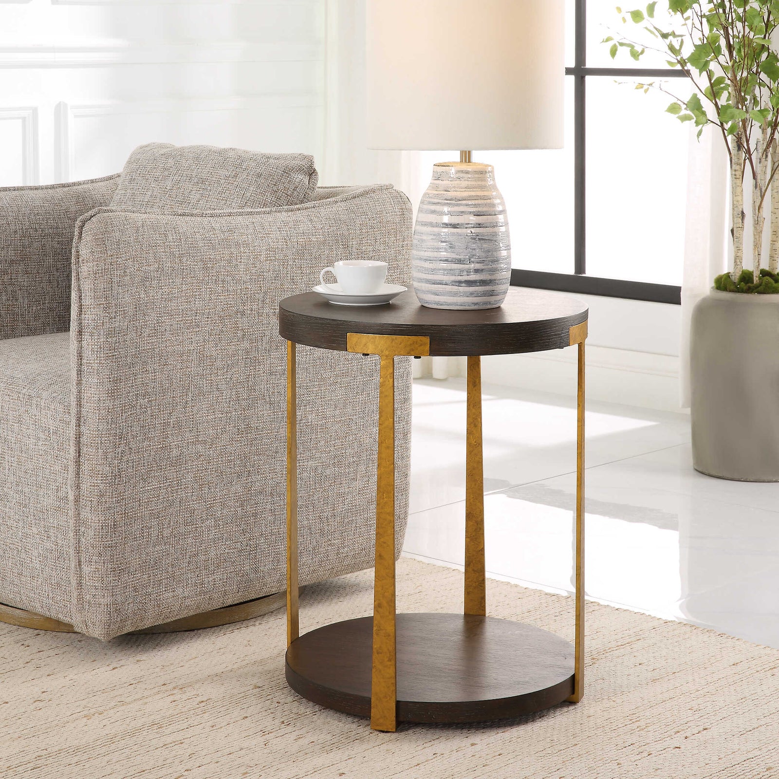 American Home Furniture Uttermost Palisade Round Wood Side Table