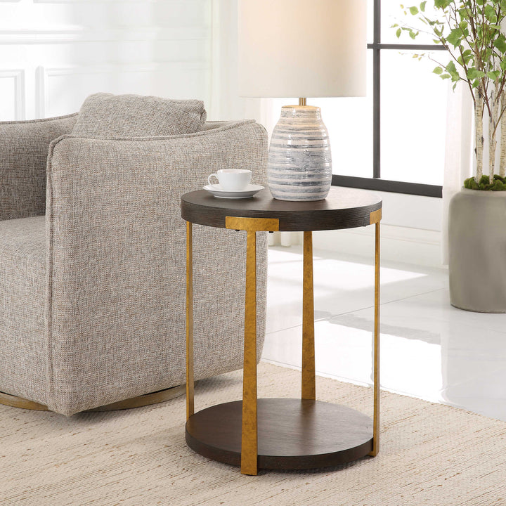 American Home Furniture Uttermost Palisade Round Wood Side Table
