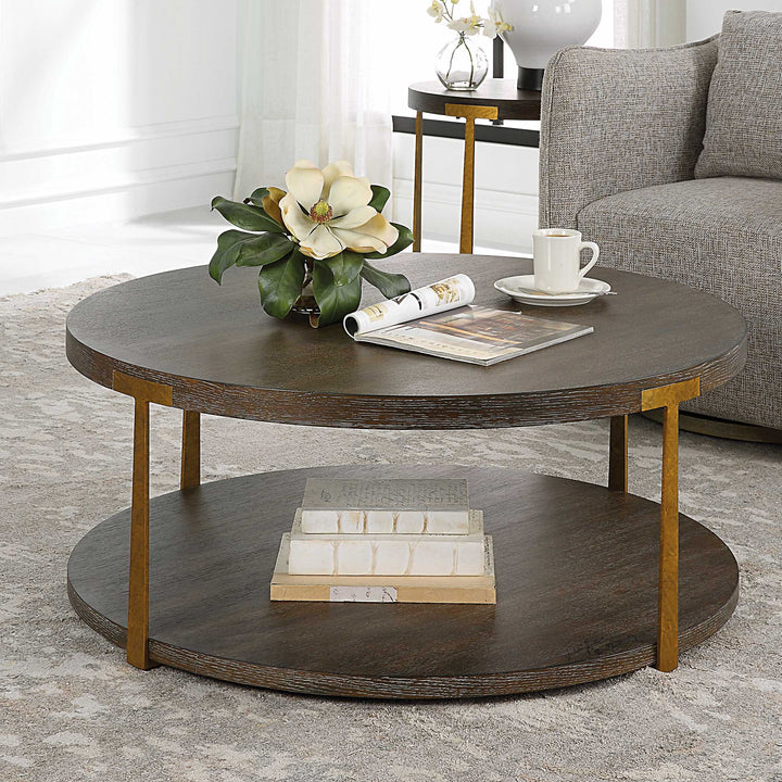 American Home Furniture Uttermost Palisade Round Wood Coffee Table