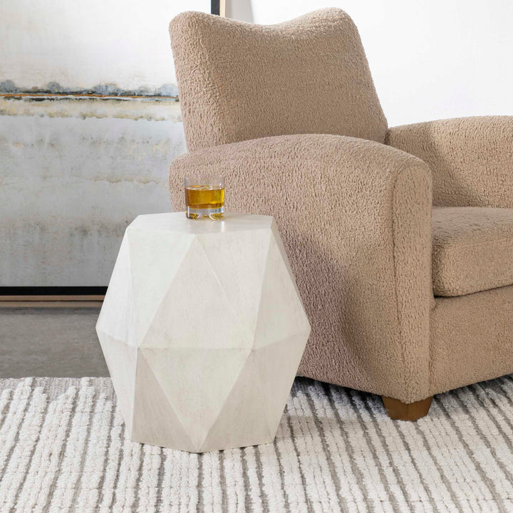 American Home Furniture Uttermost Volker White Geometric Accent Table