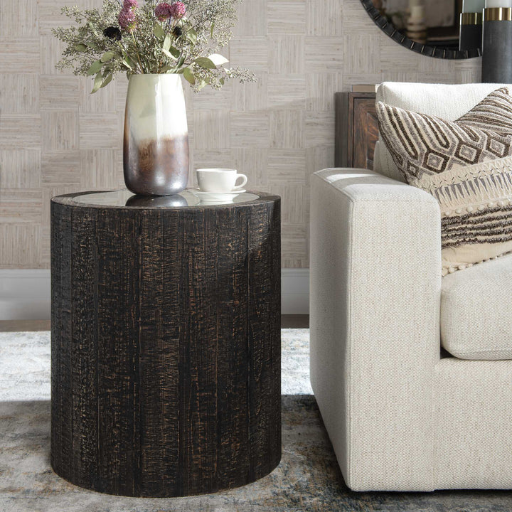 American Home Furniture Uttermost Sequoia Mirrored Drum Table