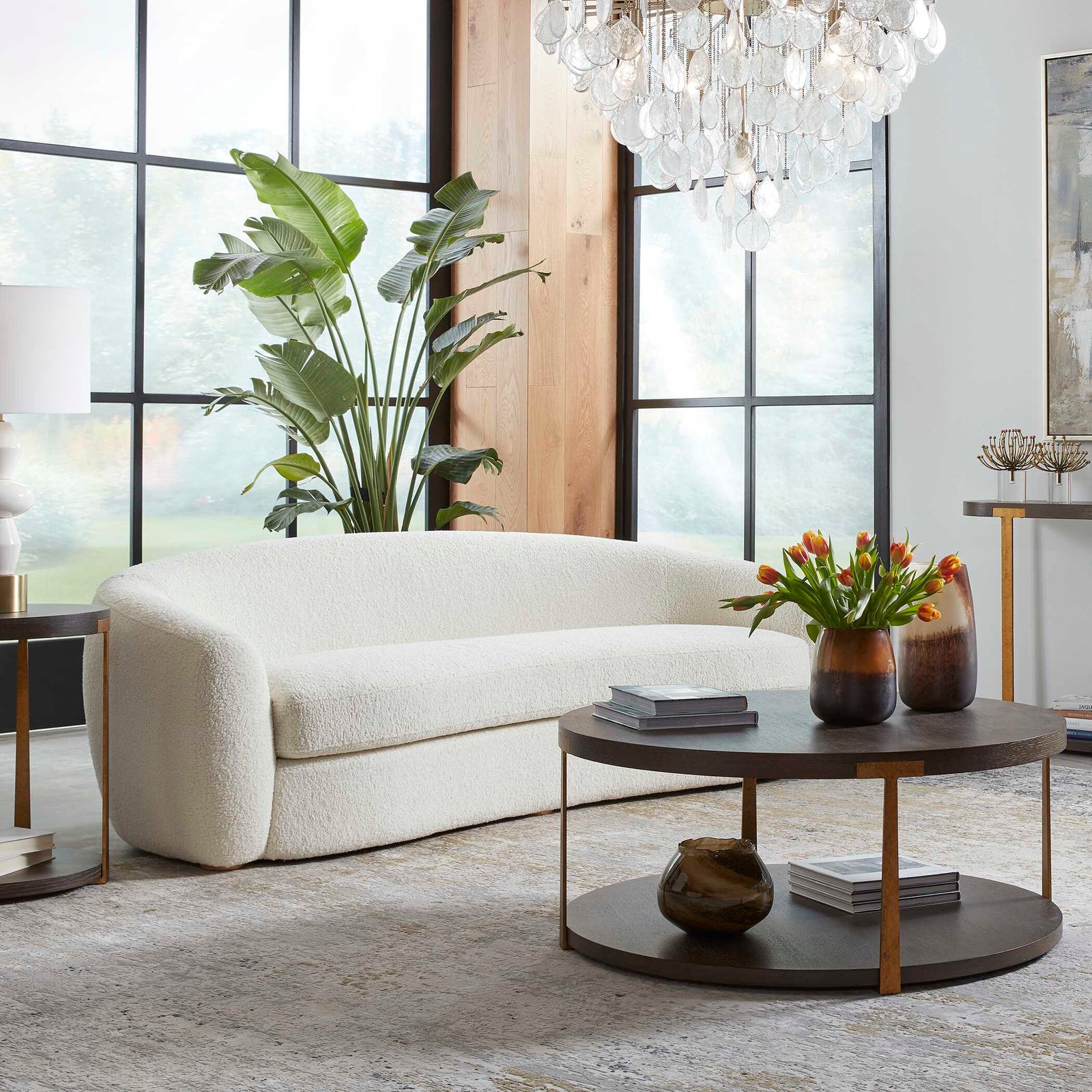 American Home Furniture Uttermost Capra Art Deco White Sofa