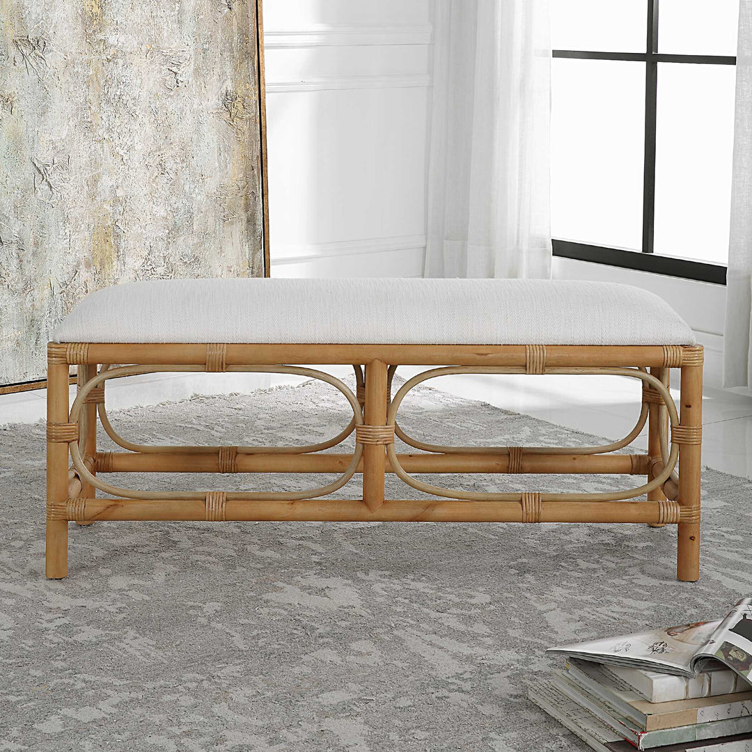 American Home Furniture Uttermost Laguna White Fabric Rattan Bench