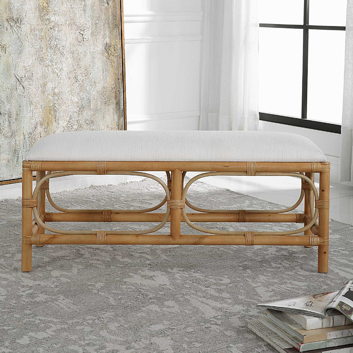 American Home Furniture Uttermost Laguna White Fabric Rattan Bench