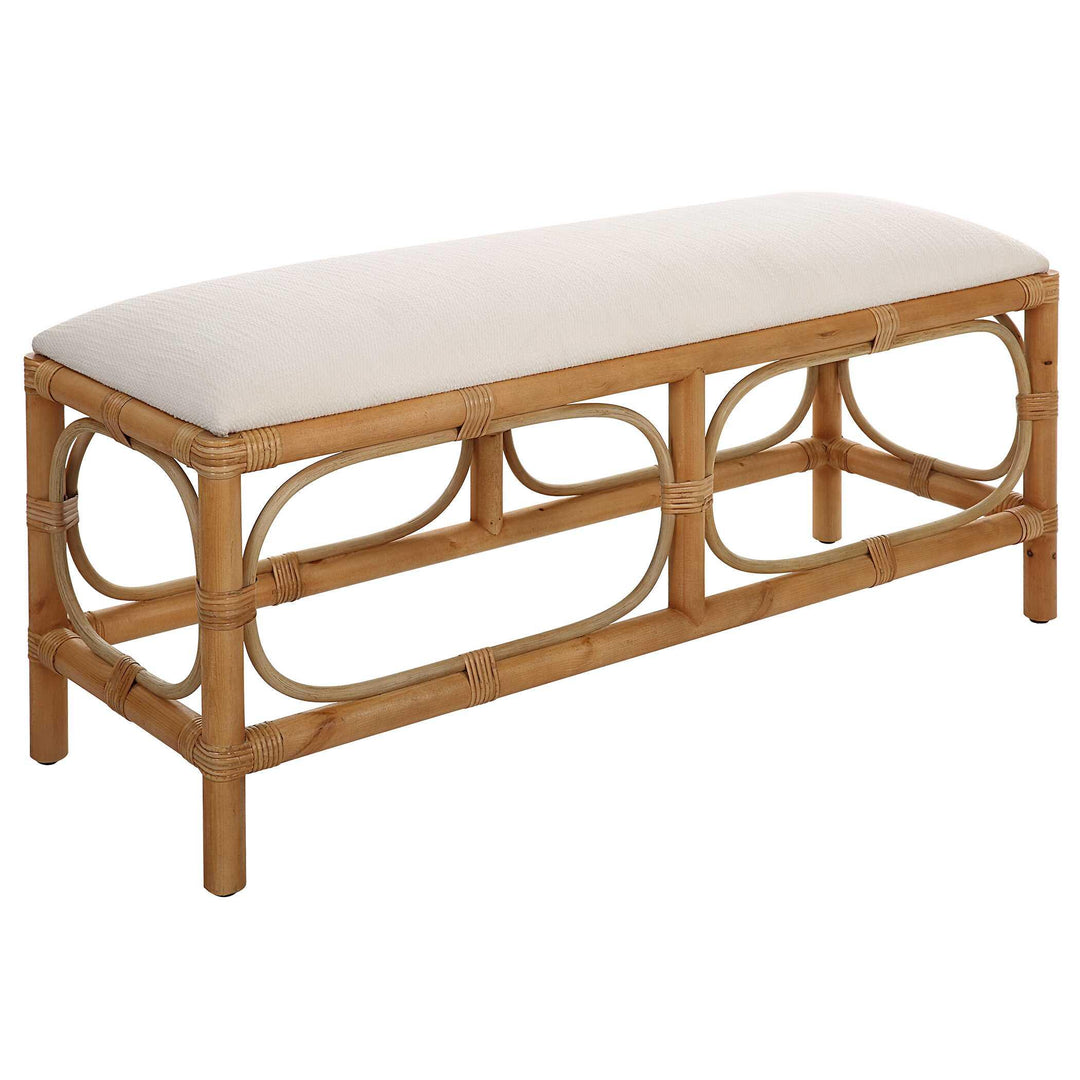 Laguna White Fabric Rattan Bench - AmericanHomeFurniture