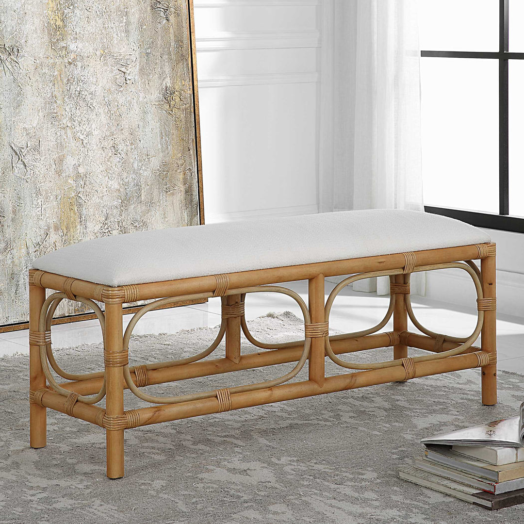 American Home Furniture Uttermost Laguna White Fabric Rattan Bench