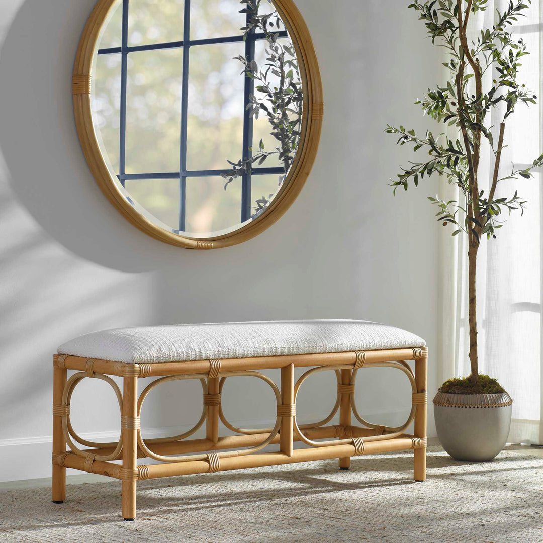 American Home Furniture Uttermost Laguna White Fabric Rattan Bench