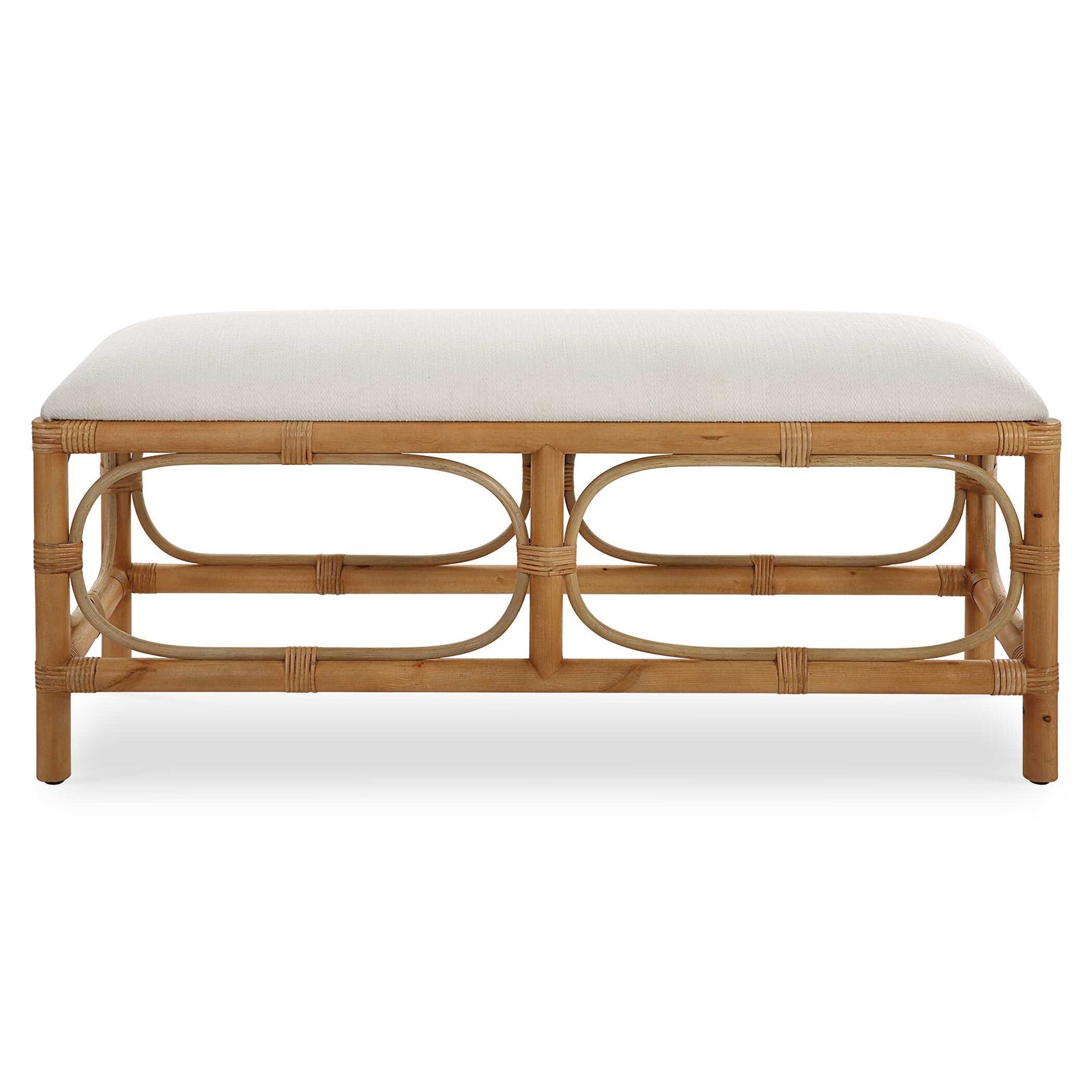 American Home Furniture Uttermost Laguna White Fabric Rattan Bench