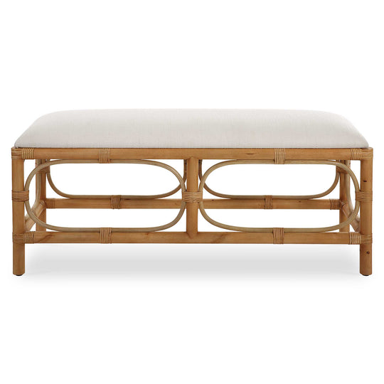 American Home Furniture Uttermost Laguna White Fabric Rattan Bench