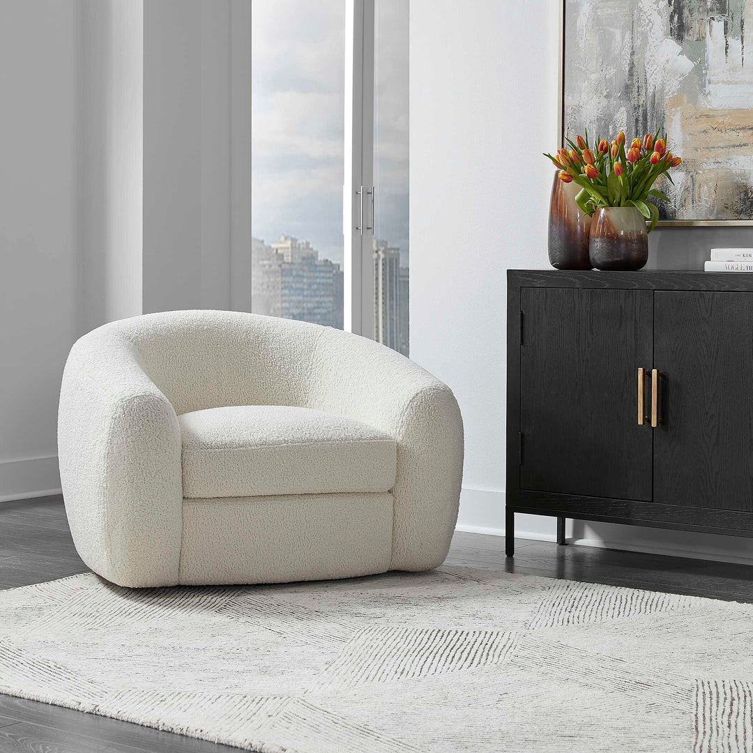 American Home Furniture Uttermost Capra Art Deco White Swivel Chair