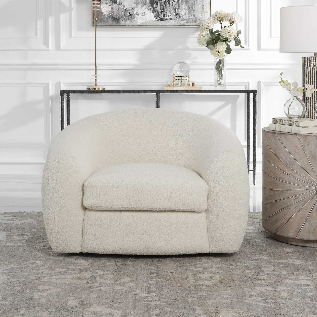 American Home Furniture Uttermost Capra Art Deco White Swivel Chair
