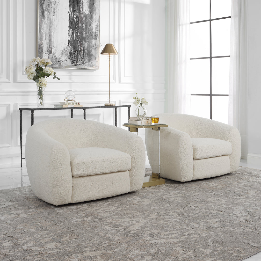 American Home Furniture Uttermost Capra Art Deco White Swivel Chair