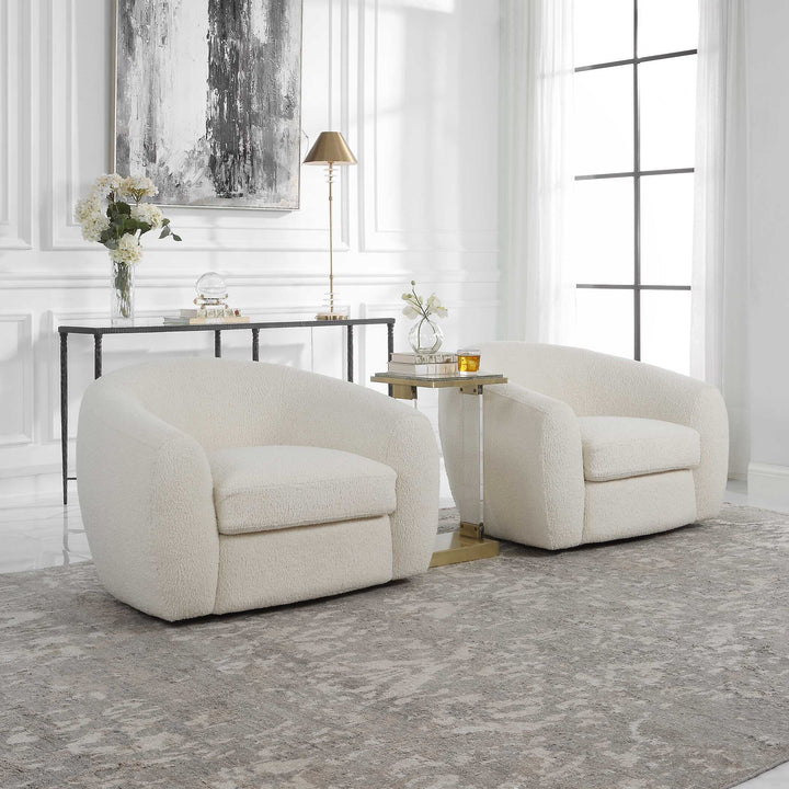 American Home Furniture Uttermost Capra Art Deco White Swivel Chair