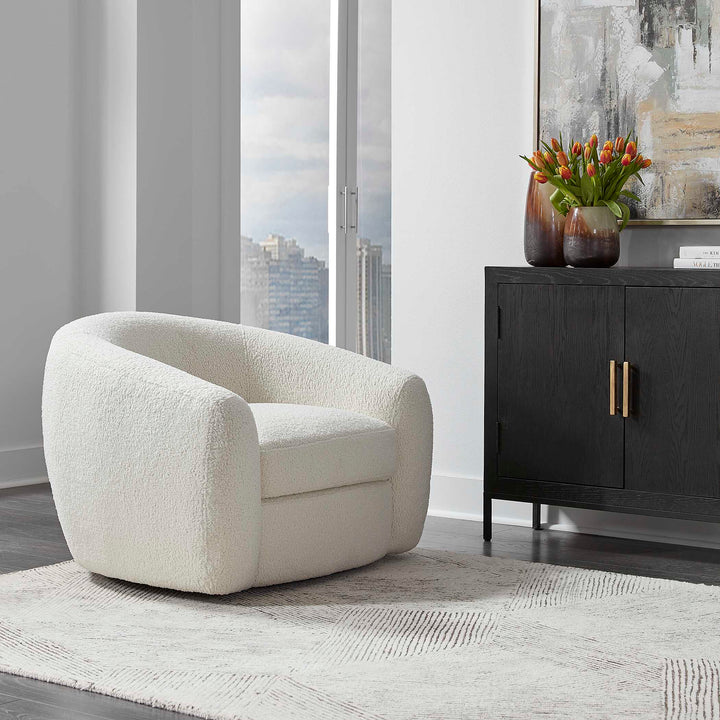 American Home Furniture Uttermost Capra Art Deco White Swivel Chair