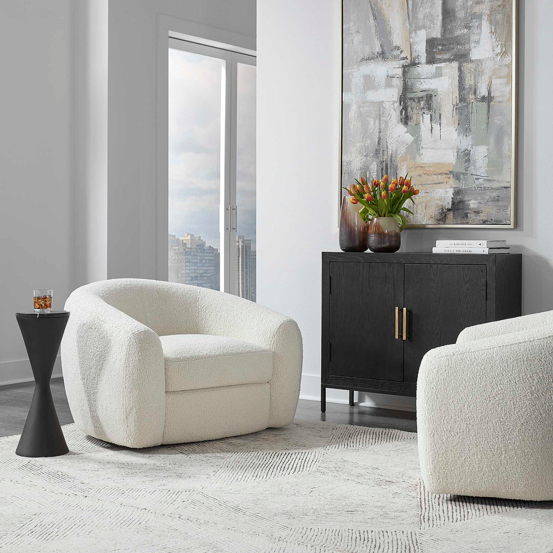 American Home Furniture Uttermost Capra Art Deco White Swivel Chair