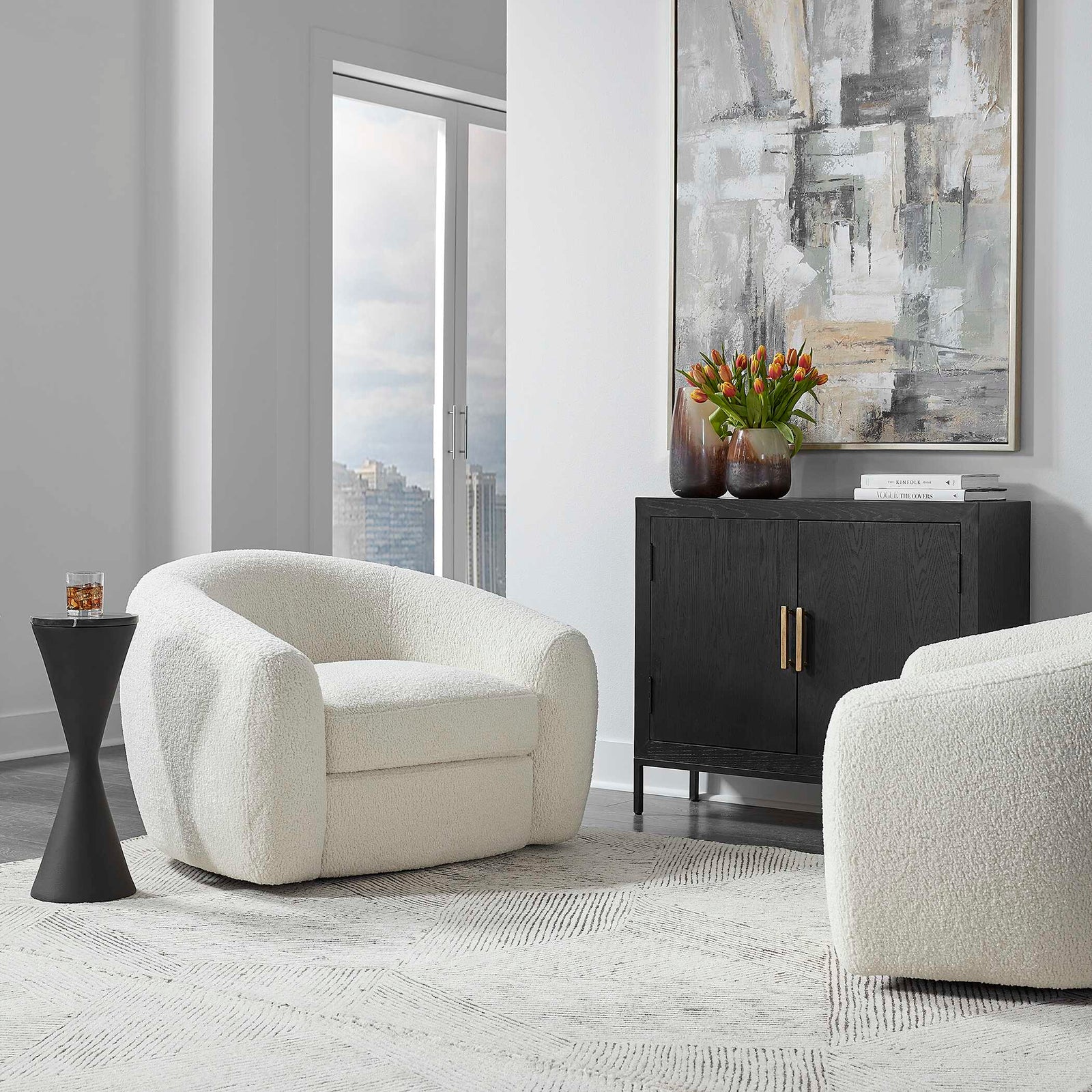 American Home Furniture Uttermost Capra Art Deco White Swivel Chair