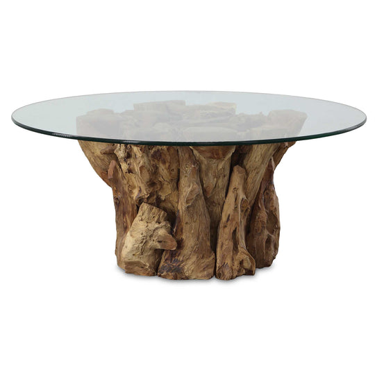 American Home Furniture Uttermost Driftwood Glass Top Large Coffee Table